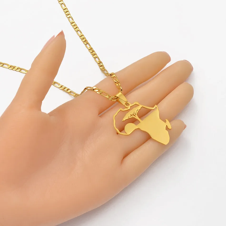 africa necklace/ African Tree & Sunrise Pendant Necklaces for Men Women Girls
