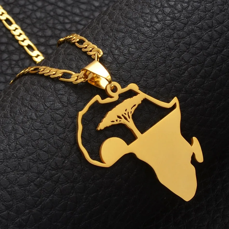 africa necklace/ African Tree & Sunrise Pendant Necklaces for Men Women Girls