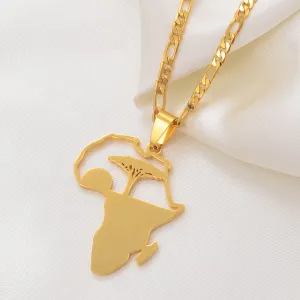 africa necklace/ African Tree & Sunrise Pendant Necklaces for Men Women Girls