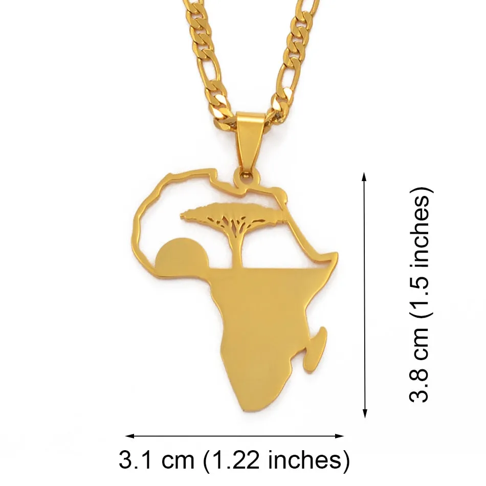 africa necklace/ African Tree & Sunrise Pendant Necklaces for Men Women Girls