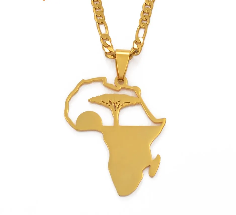 africa necklace/ African Tree & Sunrise Pendant Necklaces for Men Women Girls
