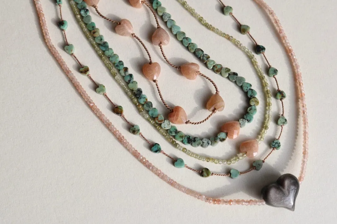 AFRICAN TURQUOISE JASPER HEARTS OM NECKLACE