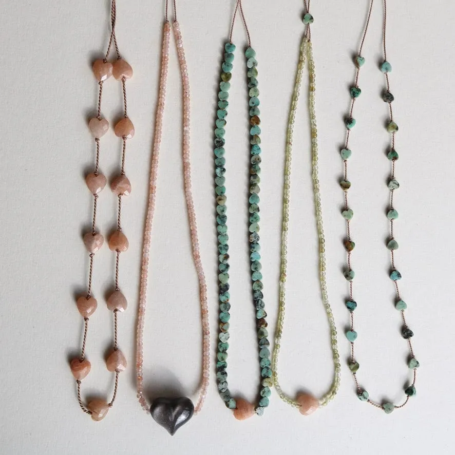 AFRICAN TURQUOISE JASPER HEARTS OM NECKLACE