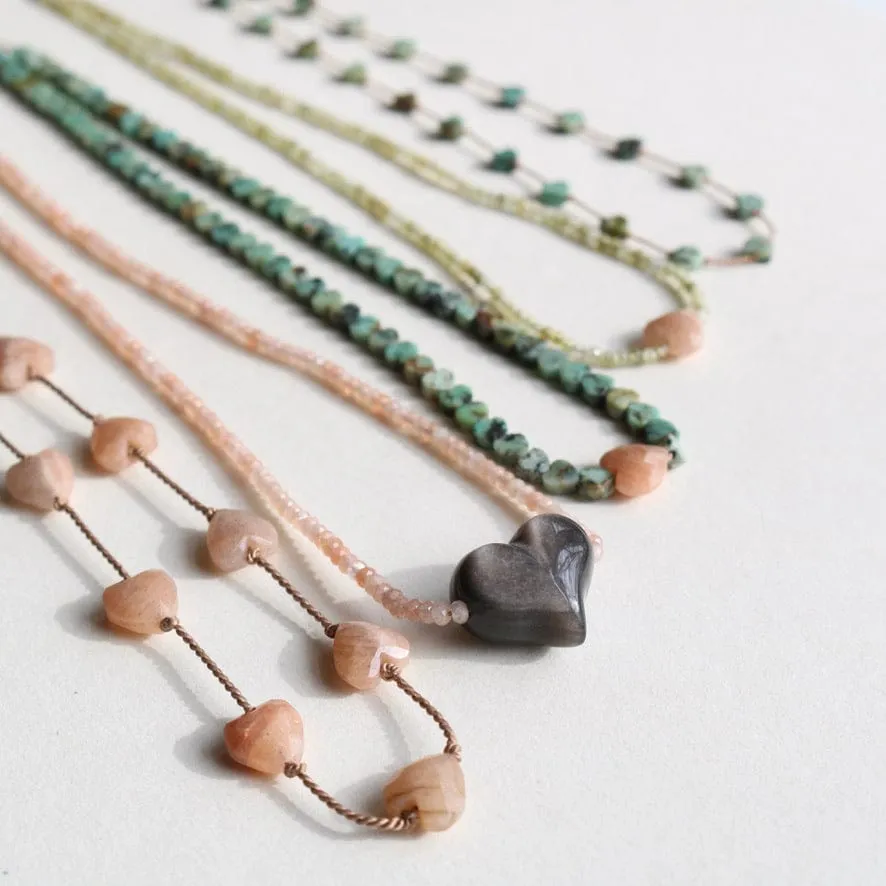 AFRICAN TURQUOISE JASPER HEARTS OM NECKLACE