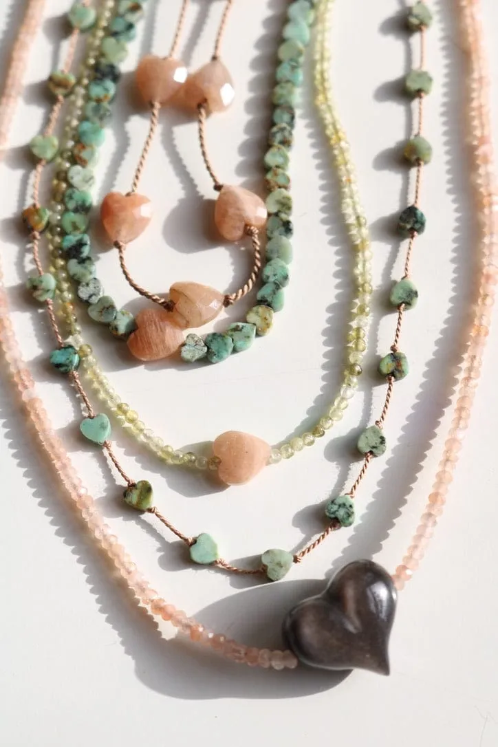 AFRICAN TURQUOISE JASPER HEARTS OM NECKLACE