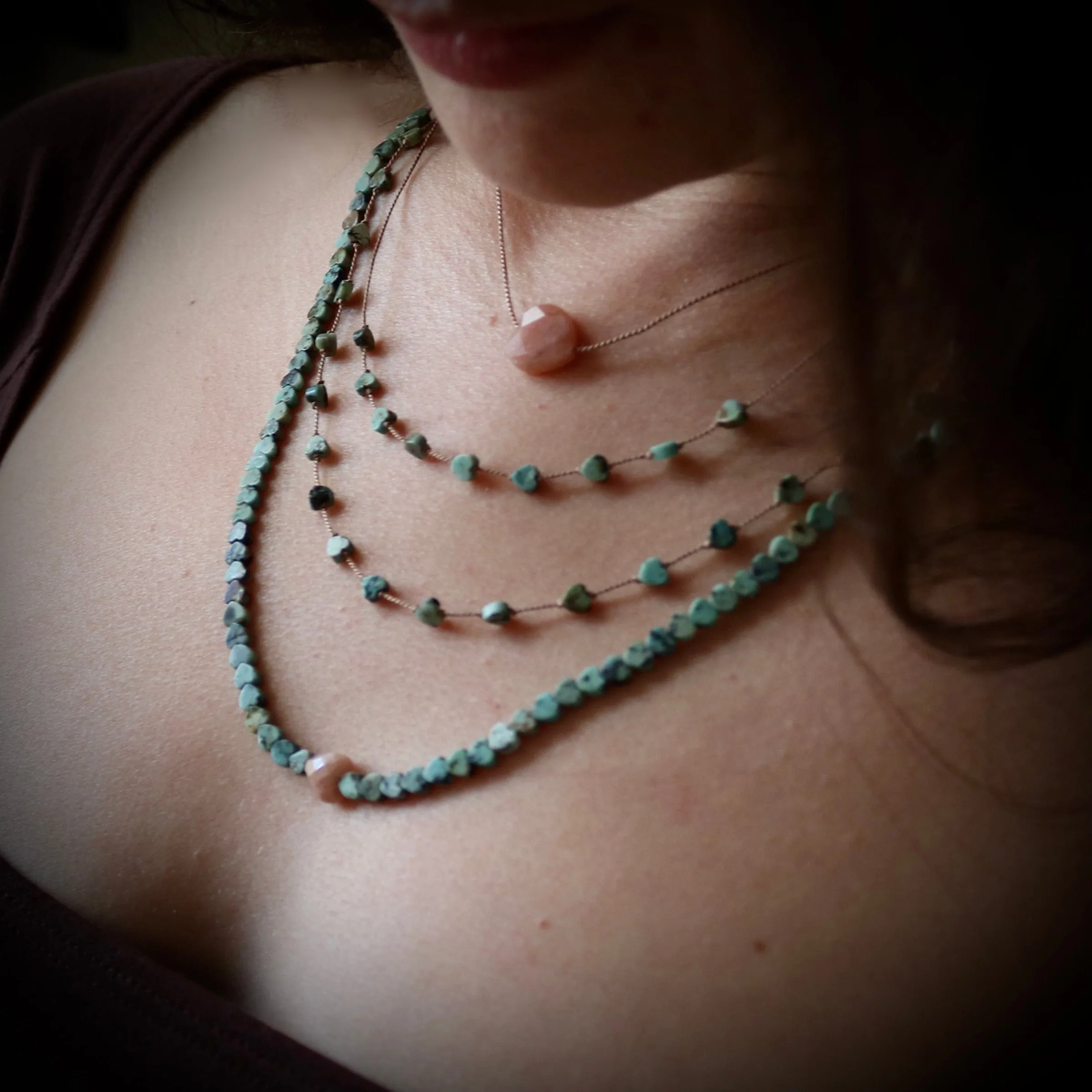 AFRICAN TURQUOISE JASPER HEARTS OM NECKLACE