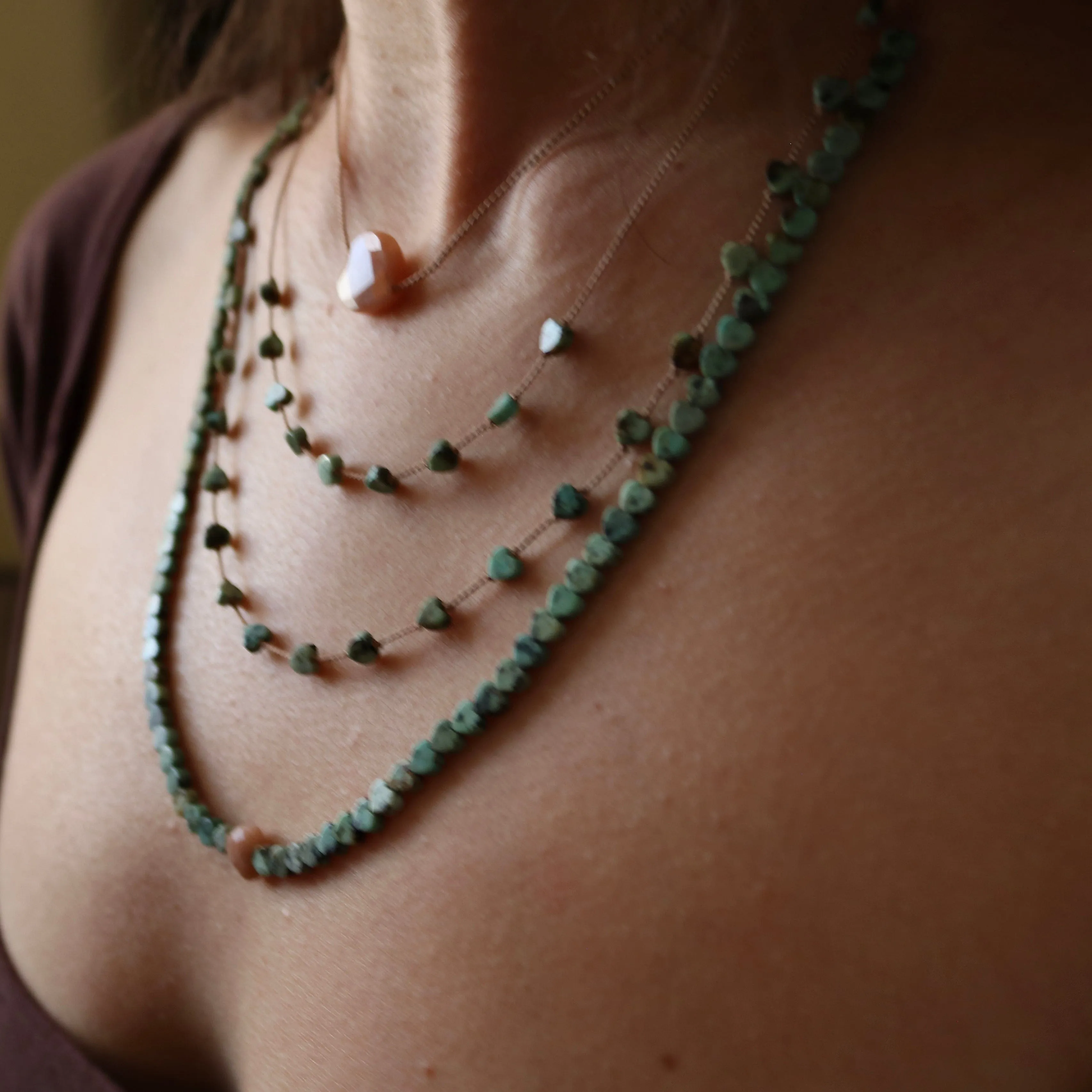 AFRICAN TURQUOISE JASPER HEARTS OM NECKLACE