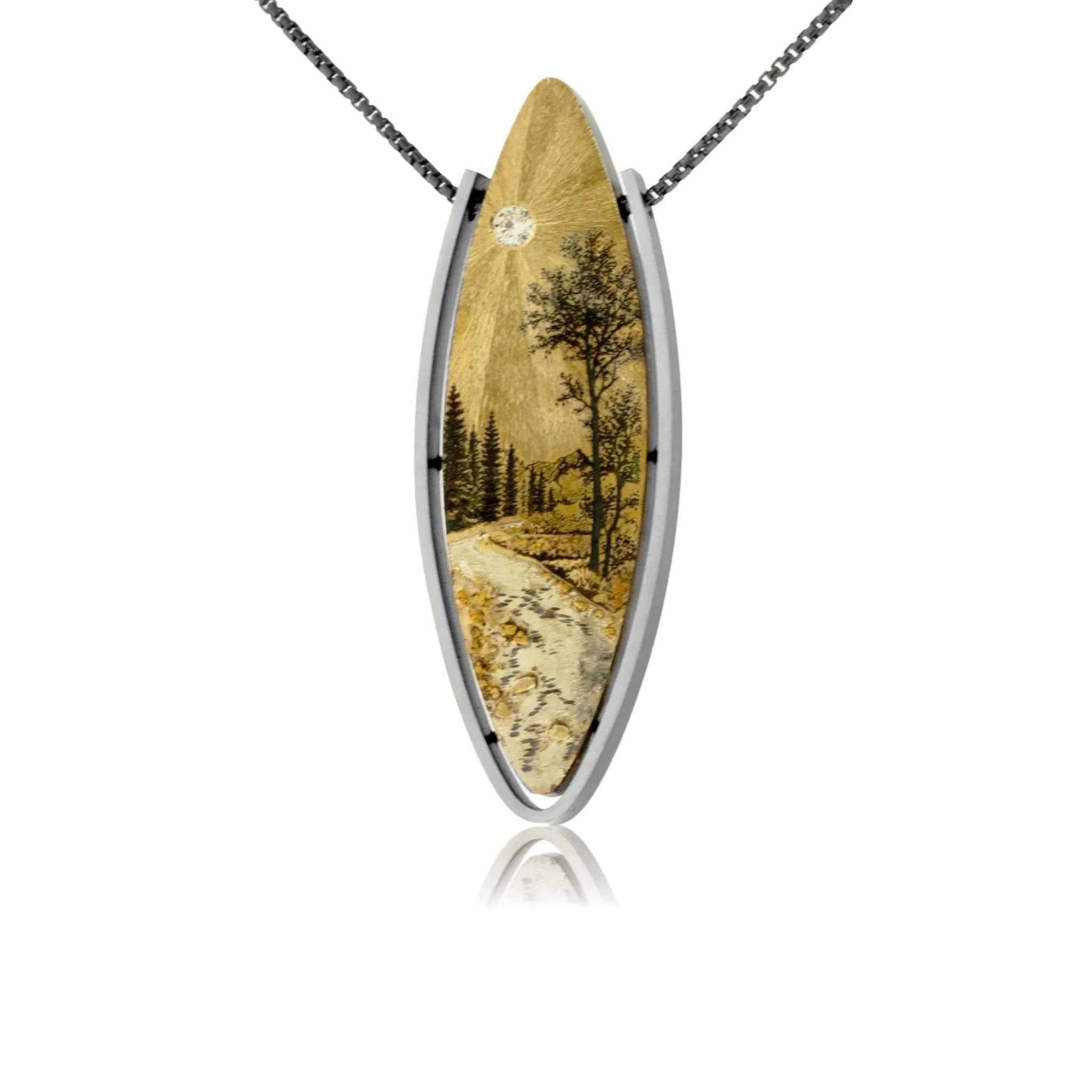 Afternoon Hike in the Mountains Silver, 14K Gold, & Nugget Gold Aspen Grove Pendant