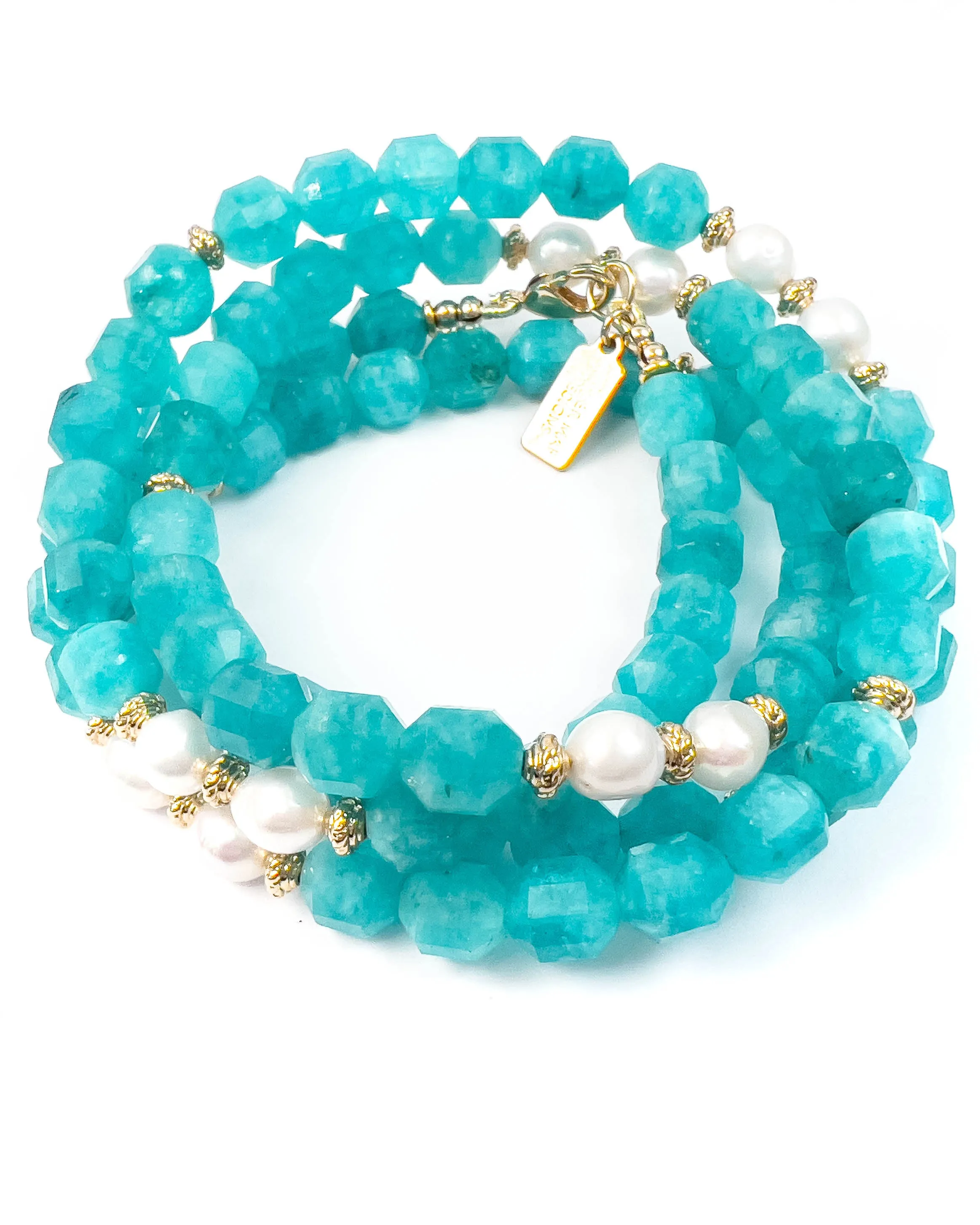 Amazonite & White Freshwater Pearl Strand Necklace