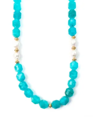 Amazonite & White Freshwater Pearl Strand Necklace