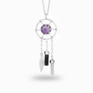Amethyst, Black Tourmaline & Clear Quartz Dreamcatcher Necklace