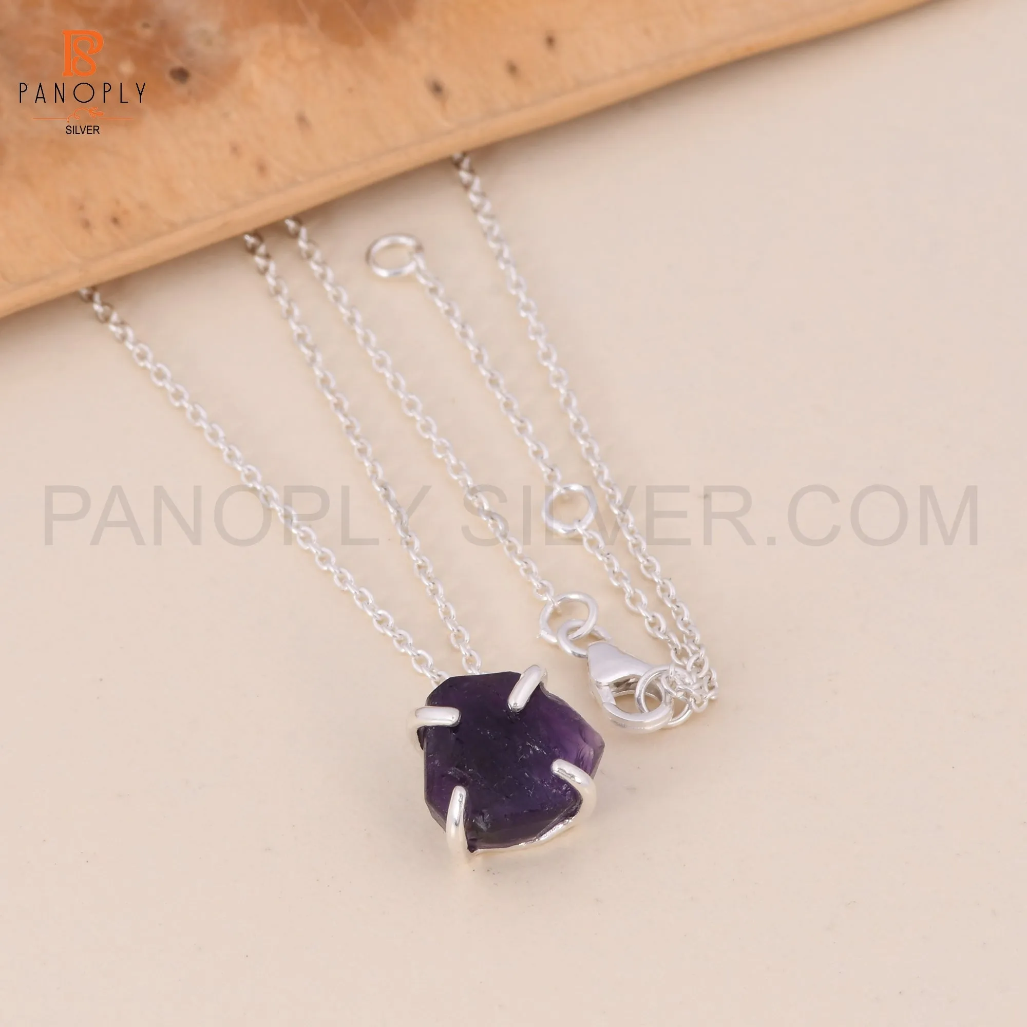 Amethyst Raw Rough Cut Silver Plated 925 Quality Necklaces