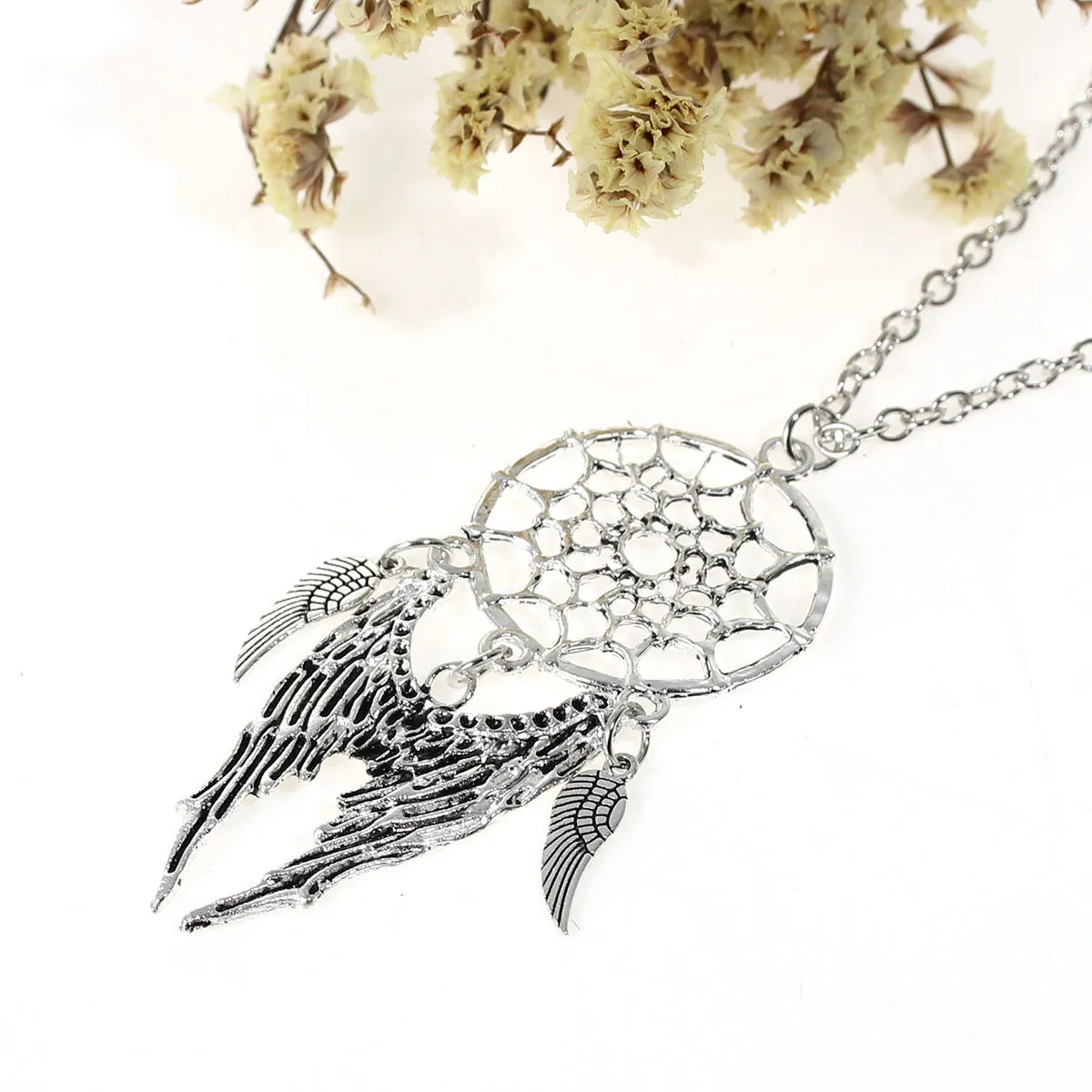 Angel Wing Dreamcatcher Pendant Necklace