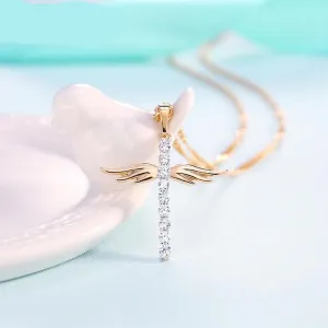 Angel Wings Cross Pendant Necklace for Girl Women