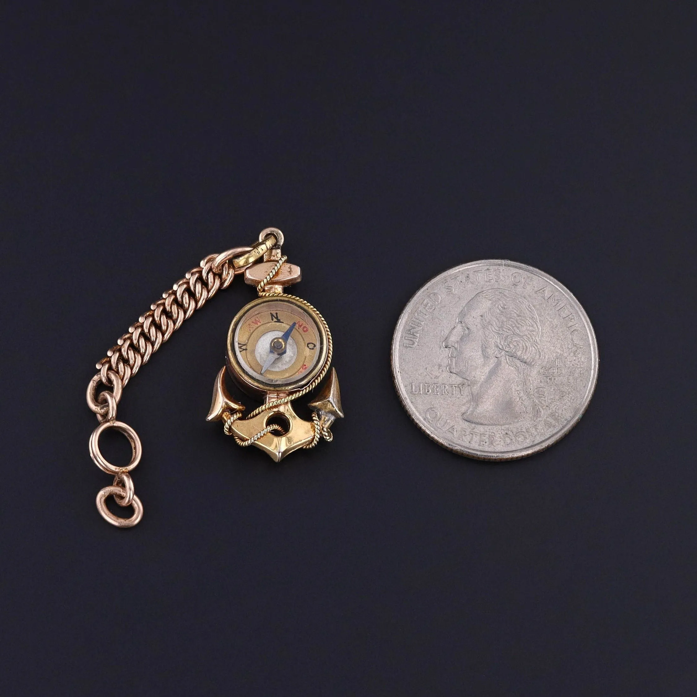 Antique Anchor Compass Pendant of 12ct Gold