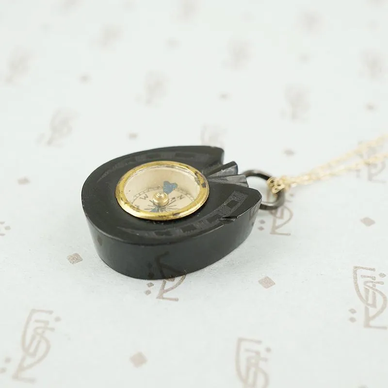 Antique Horseshoe Shaped Jet Compass