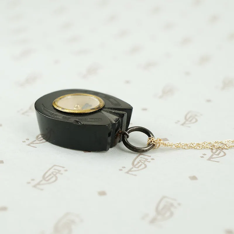 Antique Horseshoe Shaped Jet Compass