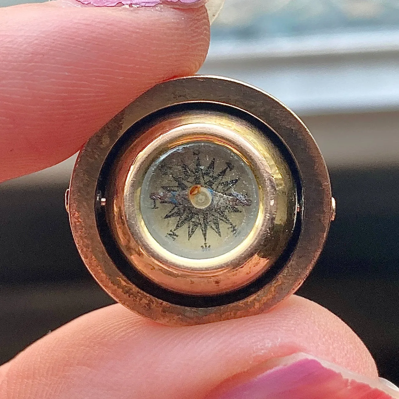 Antique Orb Compass Pendant of 14k Gold
