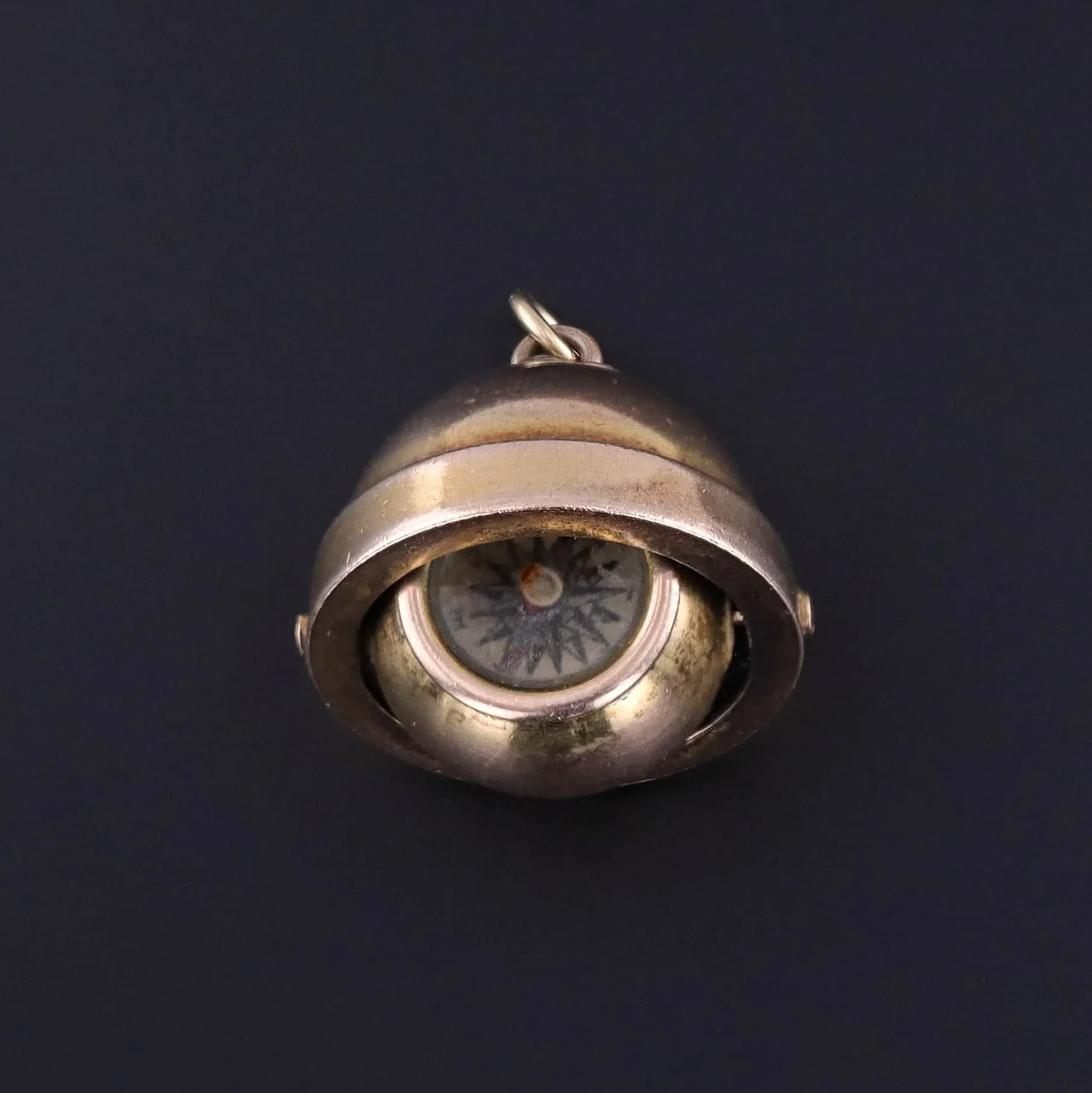 Antique Orb Compass Pendant of 14k Gold