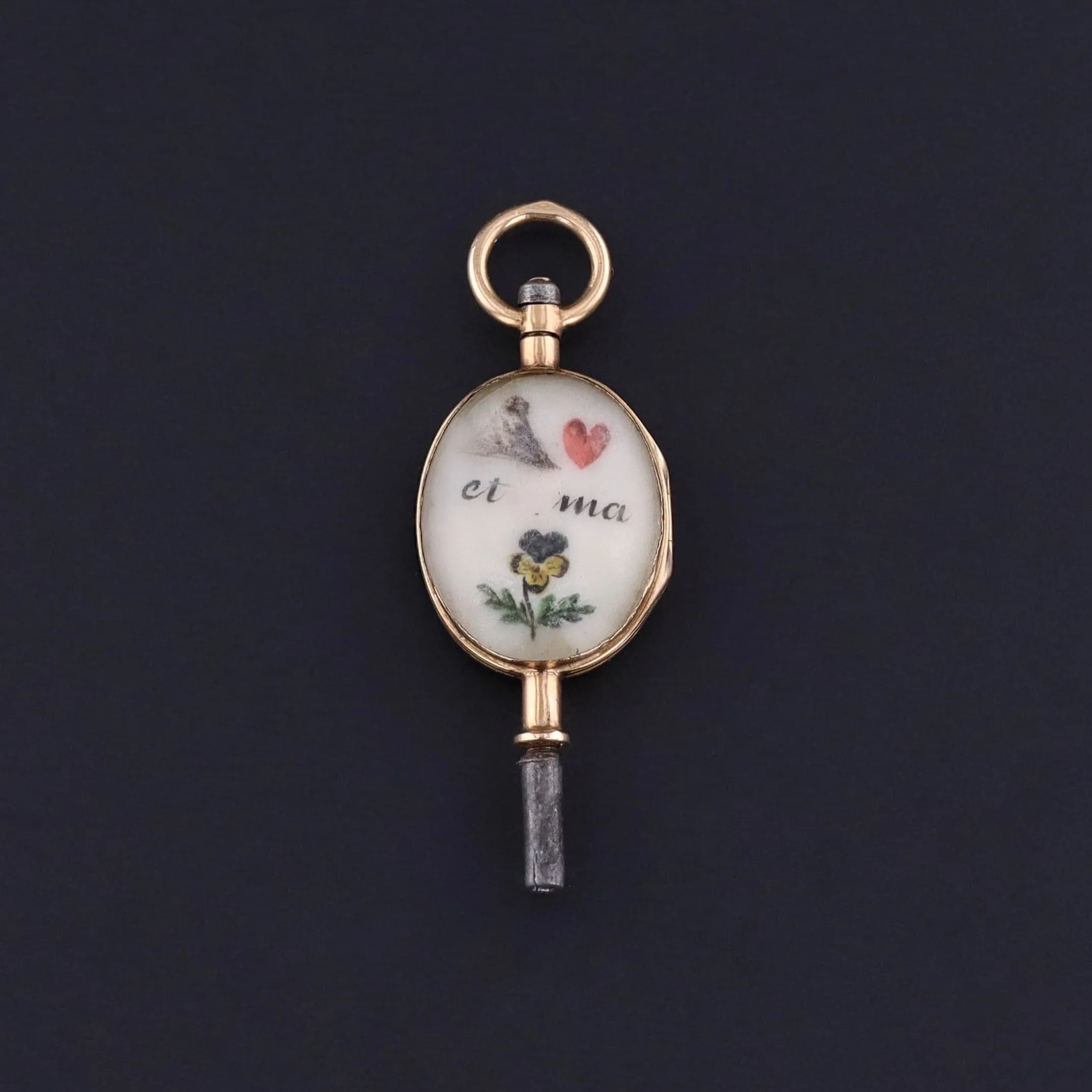Antique Rebus Puzzle Watch Key of 18k Gold