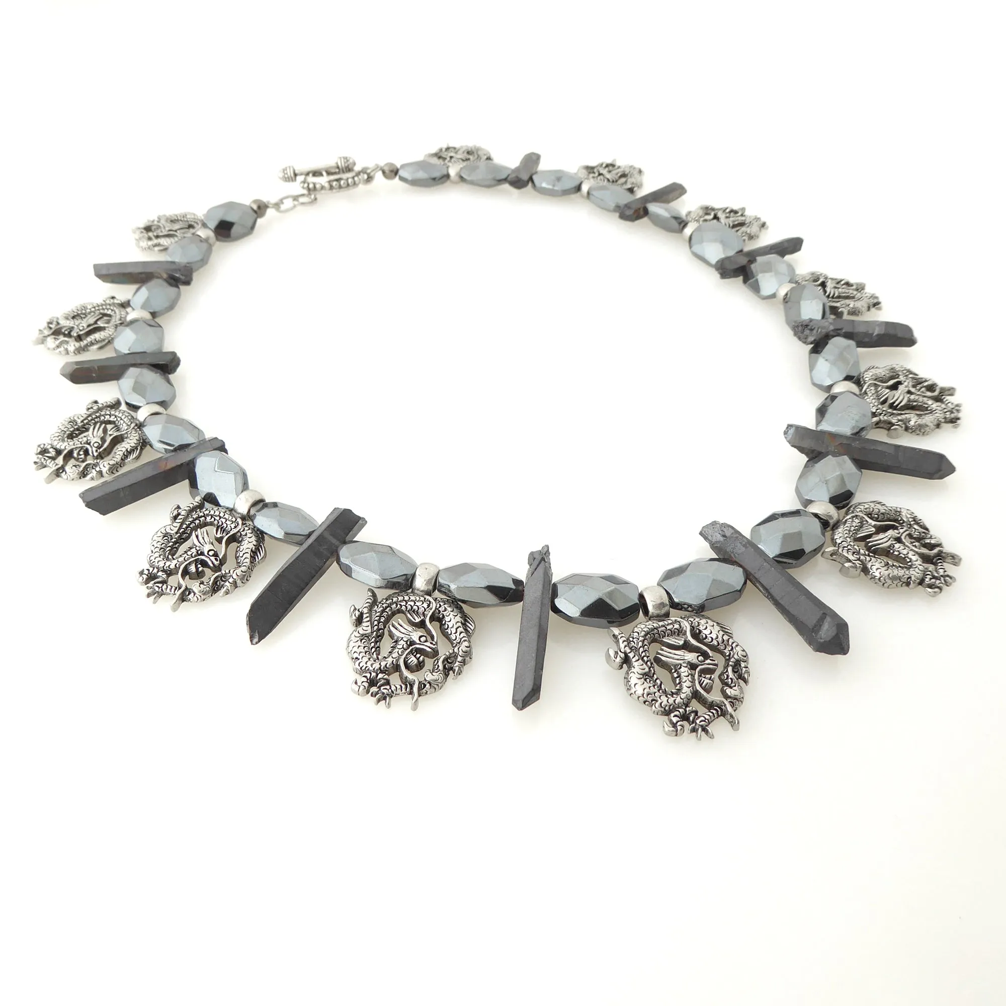 Antique silver dragon necklace