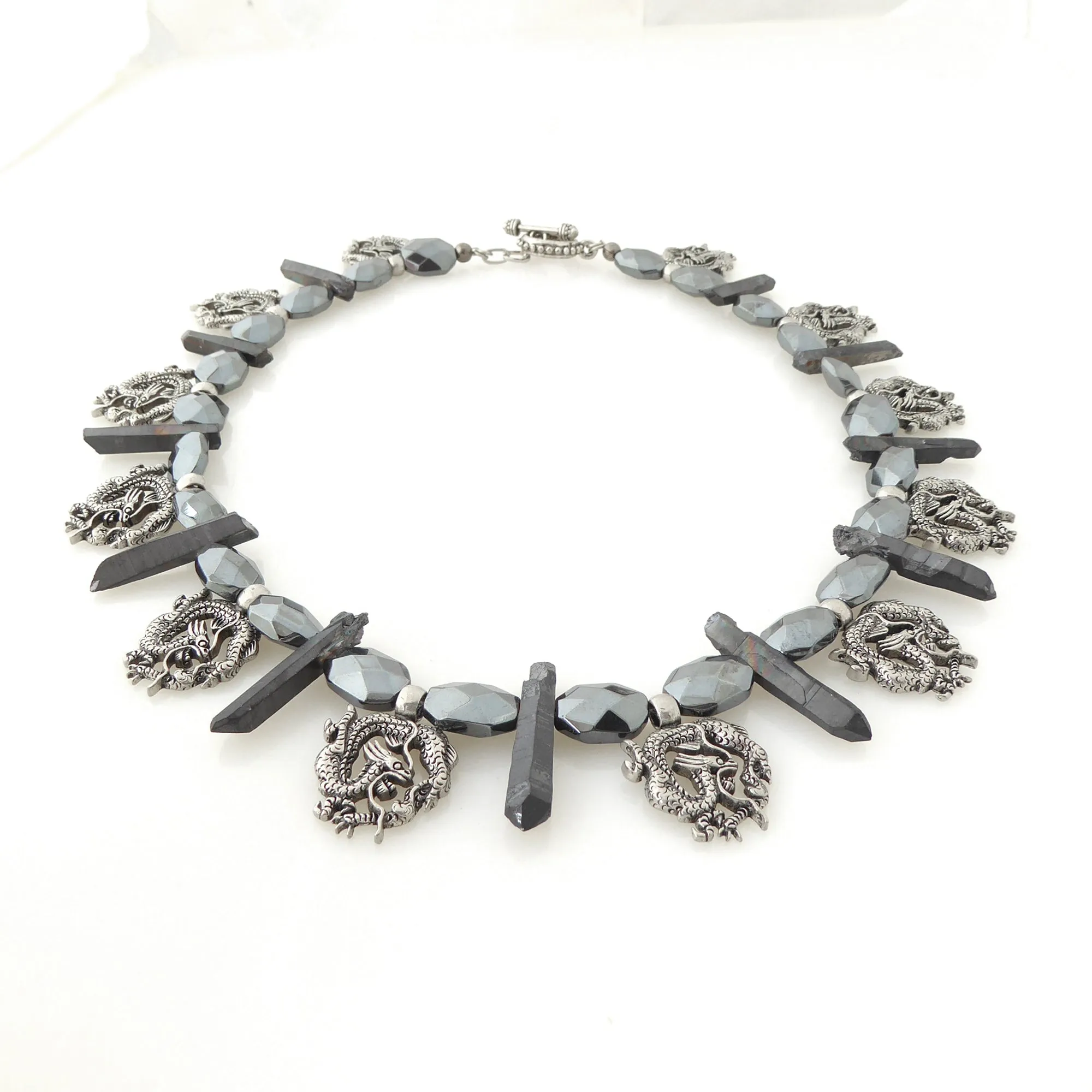 Antique silver dragon necklace