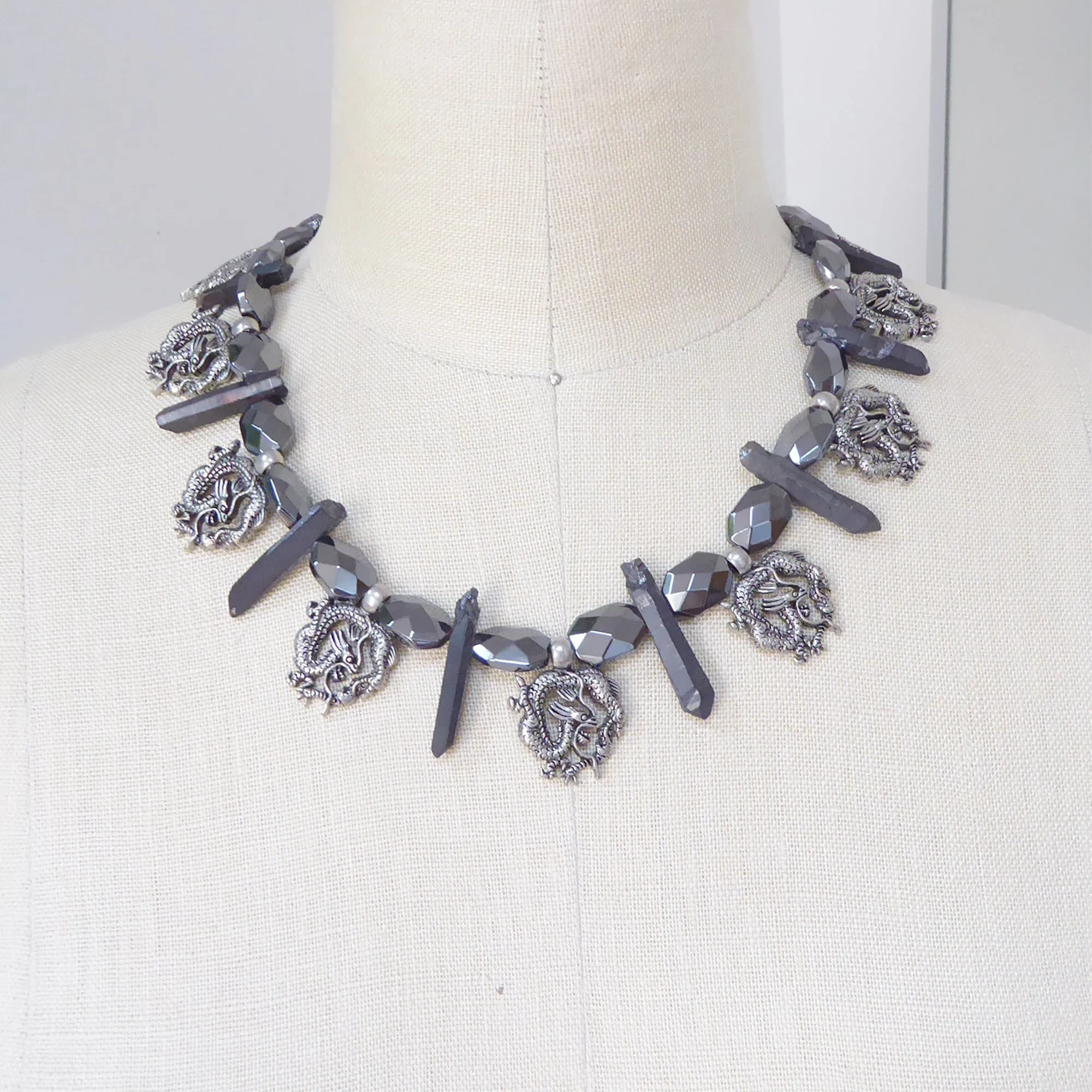 Antique silver dragon necklace