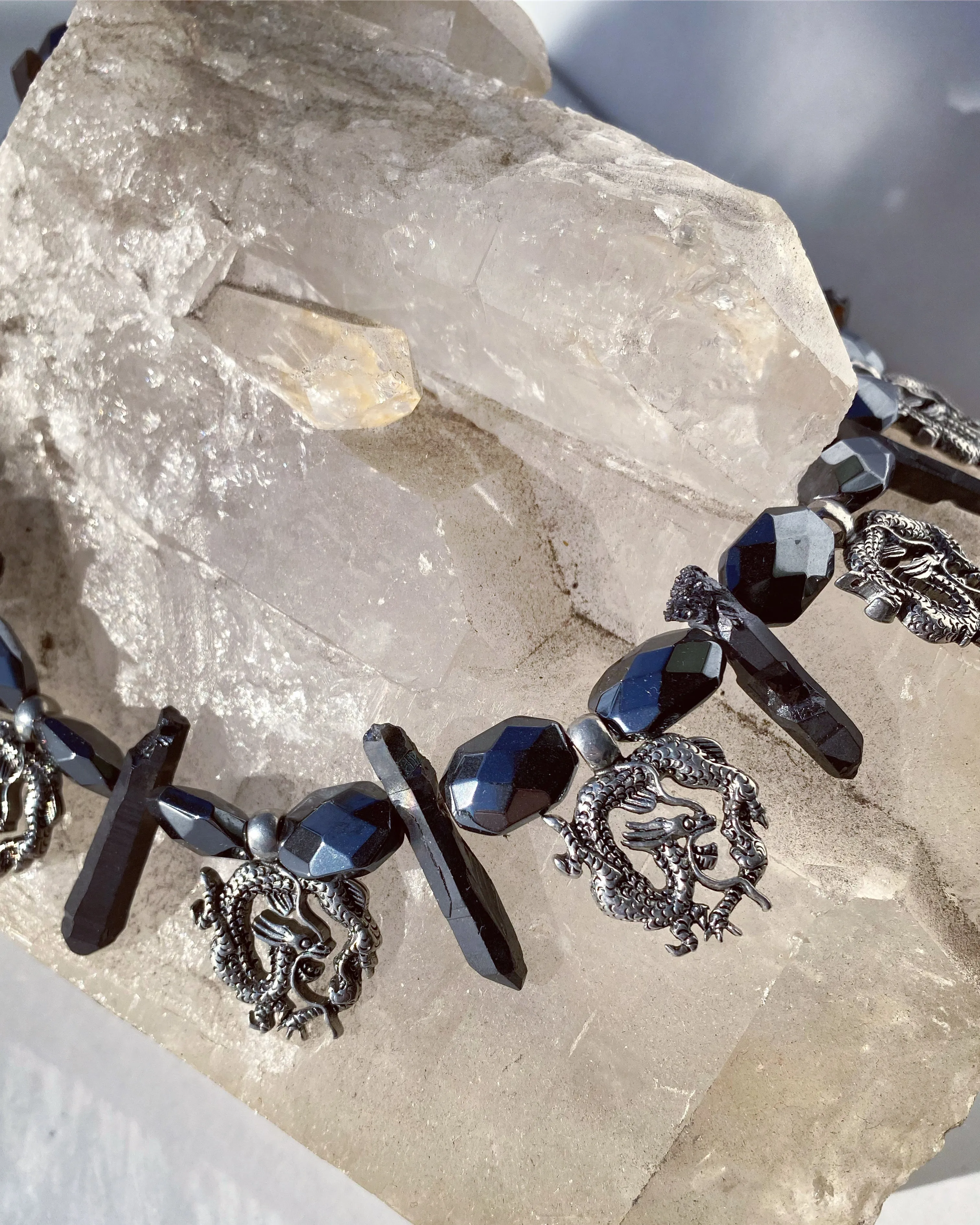 Antique silver dragon necklace