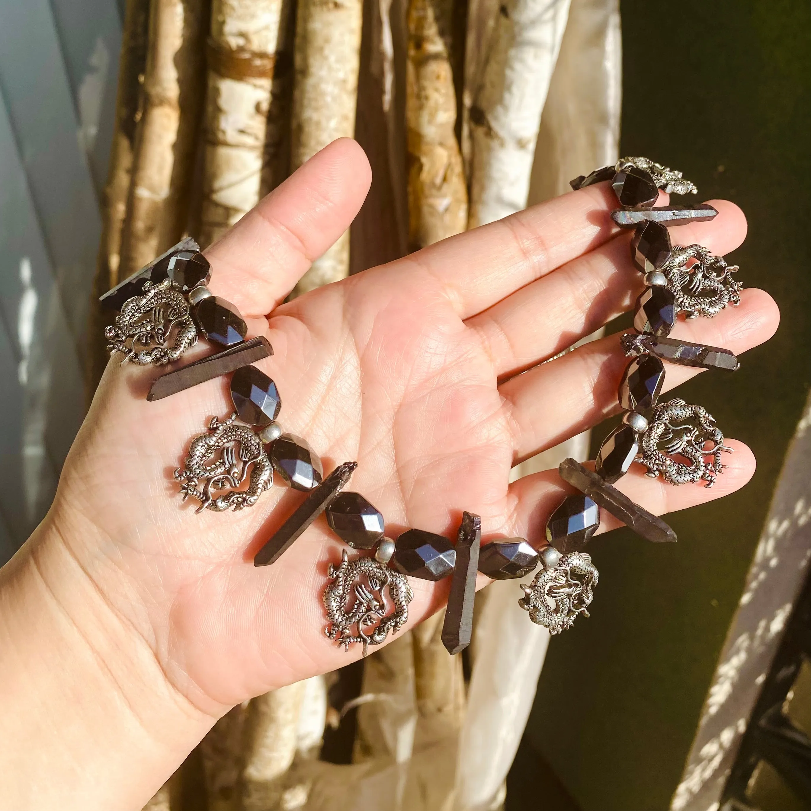 Antique silver dragon necklace