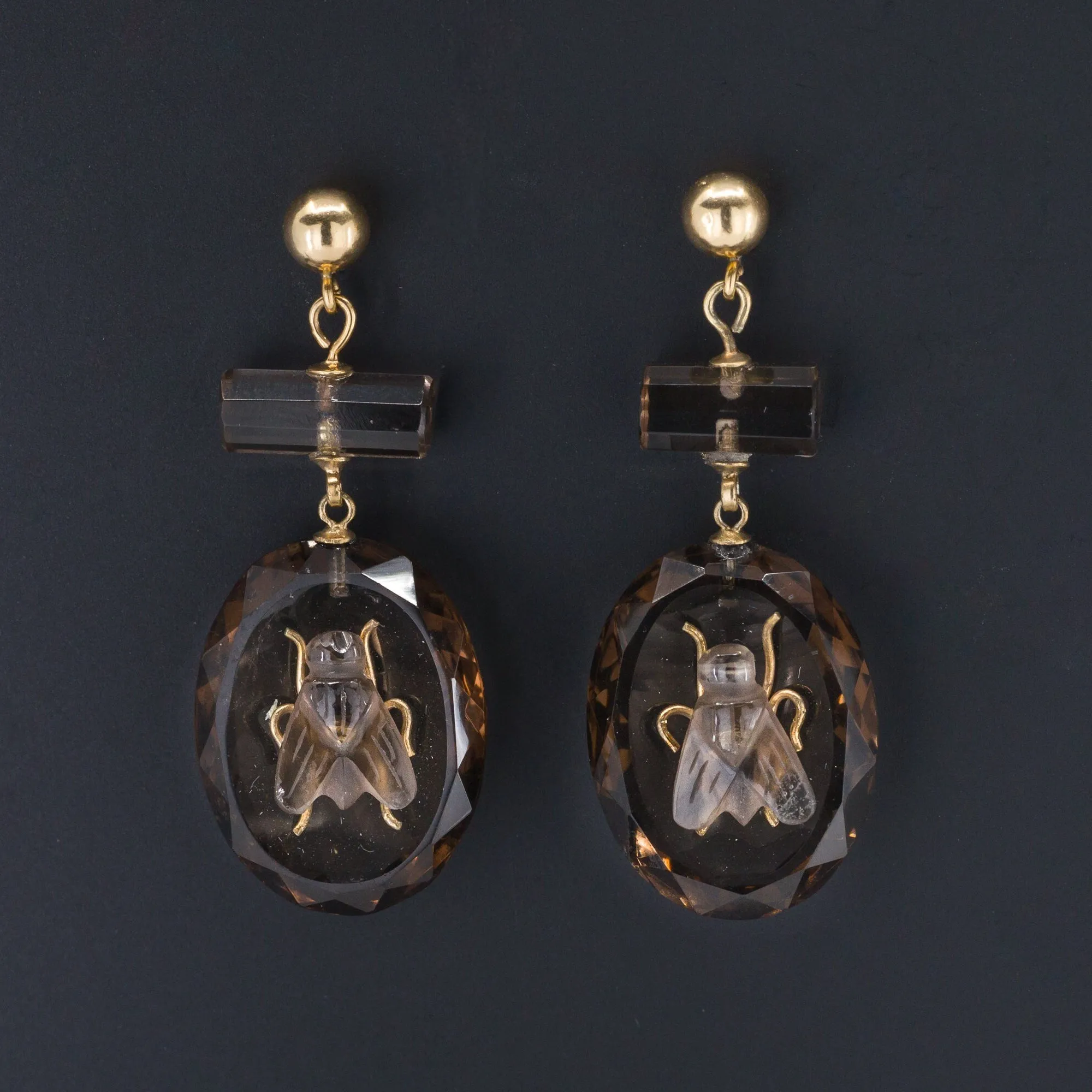 Antique Smokey Quartz Fly Earrings | Antique Earrings