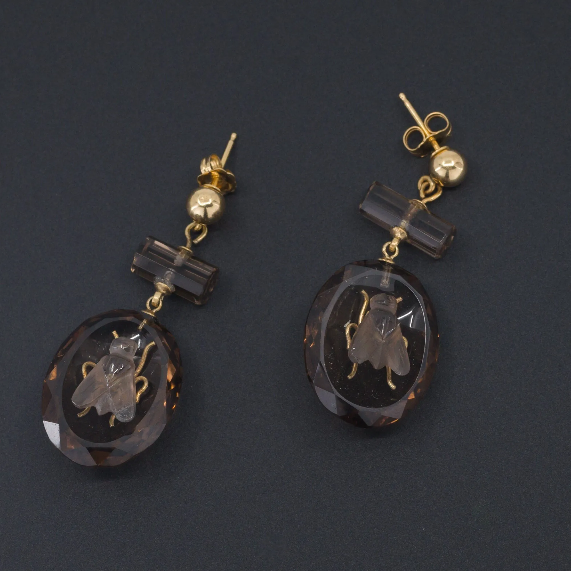 Antique Smokey Quartz Fly Earrings | Antique Earrings