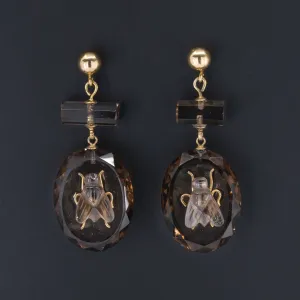 Antique Smokey Quartz Fly Earrings | Antique Earrings