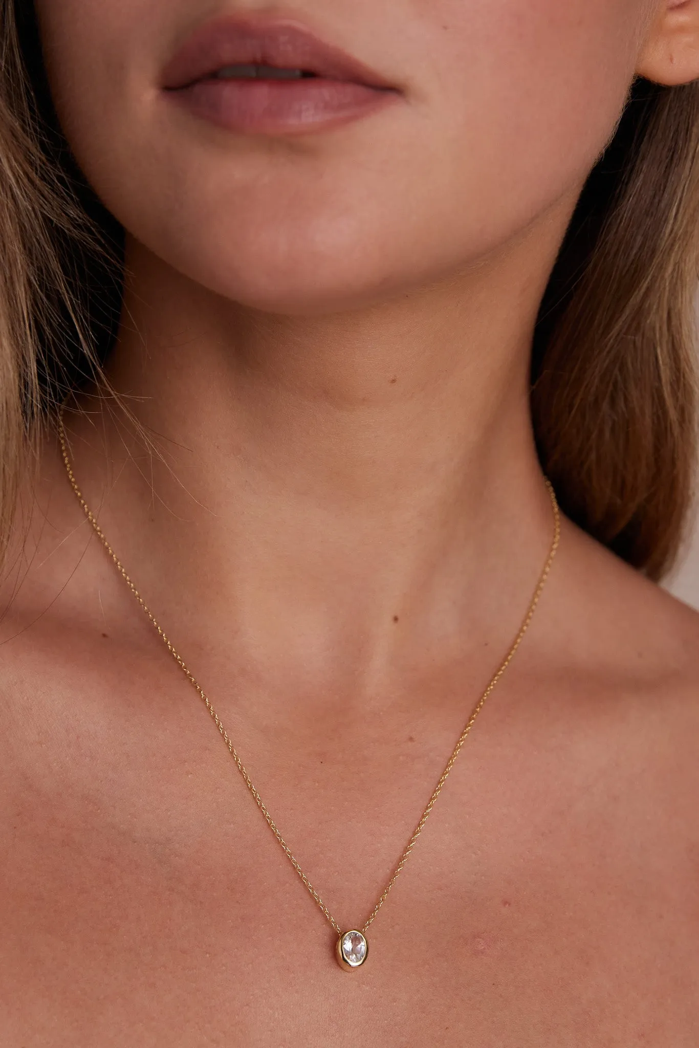 April Topaz Gold Oval Birthstone Necklace
