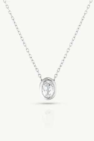 April Topaz Silver Oval Birthstone Necklace