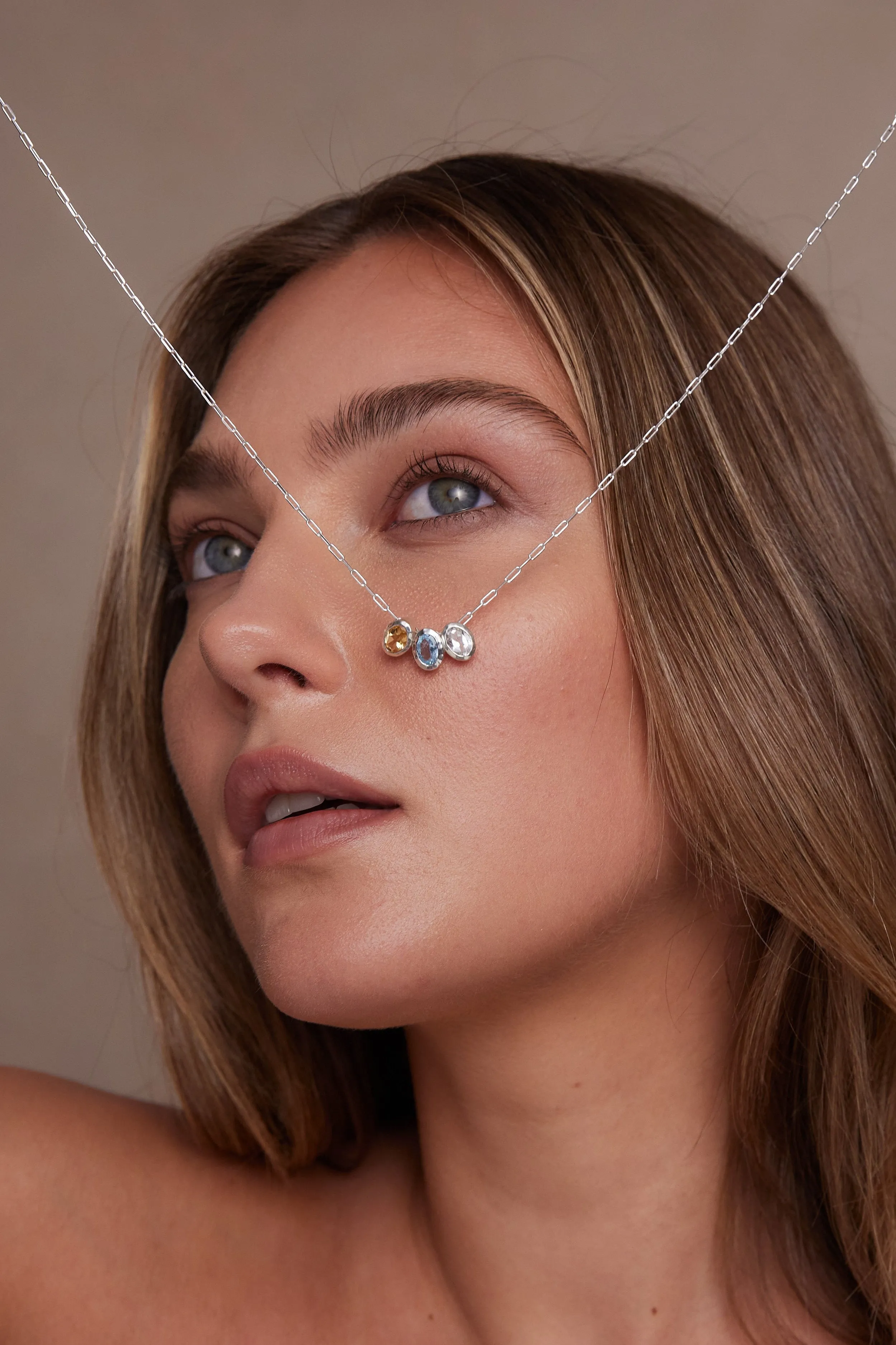 April Topaz Silver Oval Birthstone Necklace