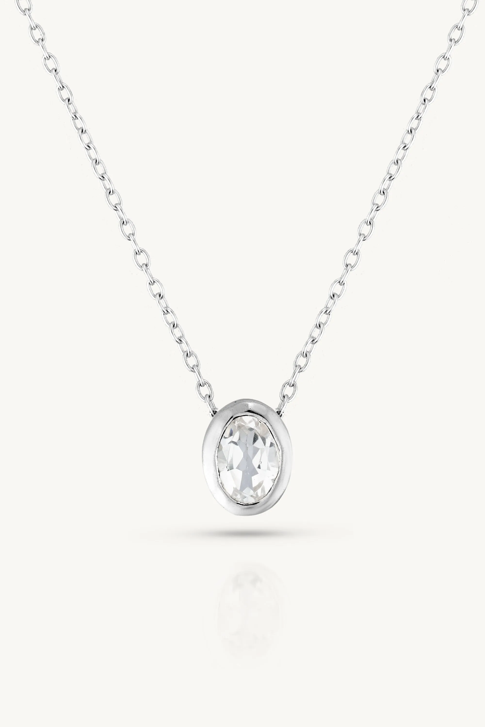 April Topaz Silver Oval Birthstone Necklace