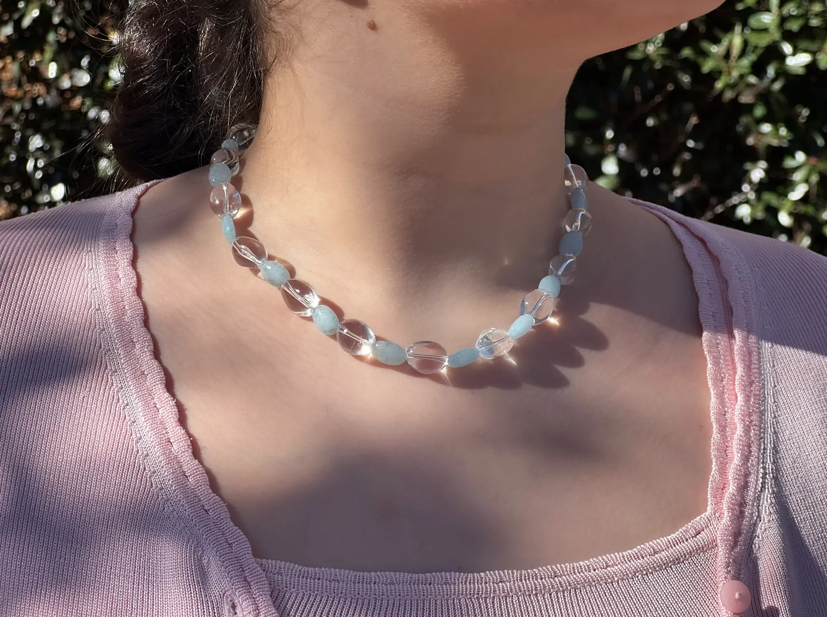 Aquamarine and Clear Quartz Necklace
