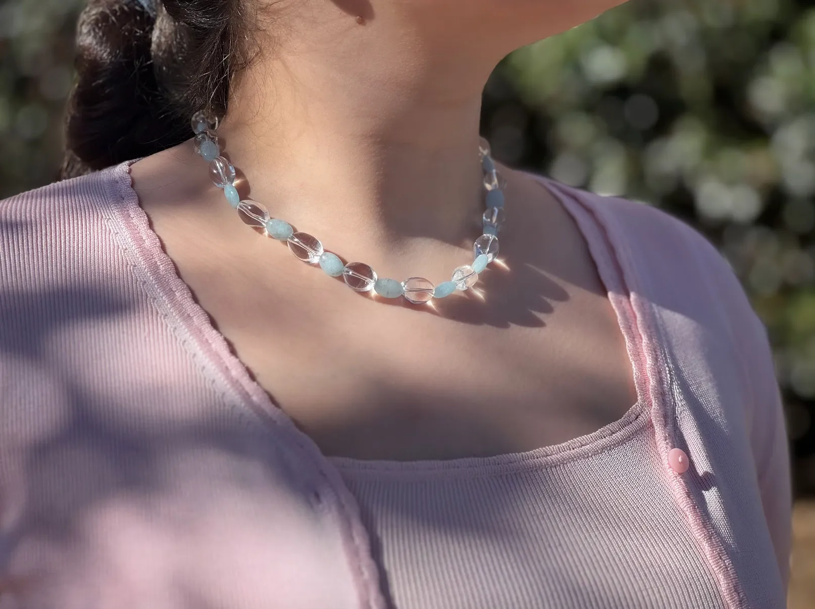 Aquamarine and Clear Quartz Necklace