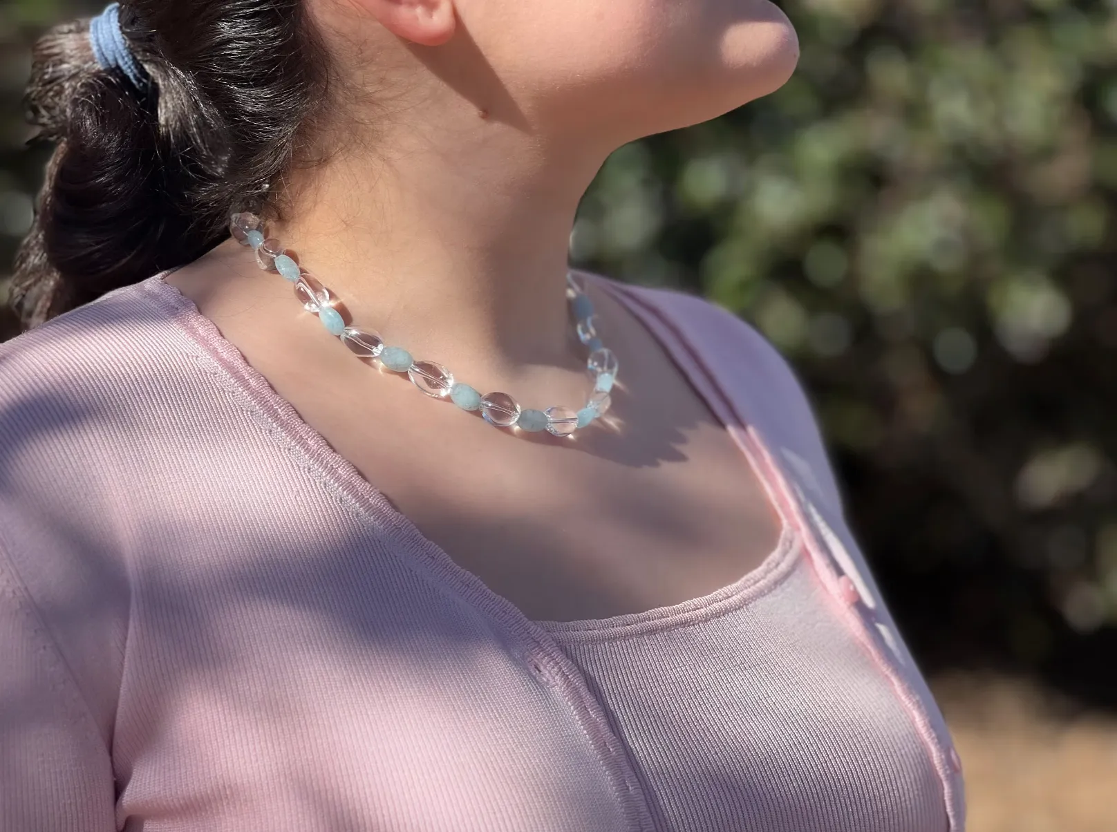 Aquamarine and Clear Quartz Necklace