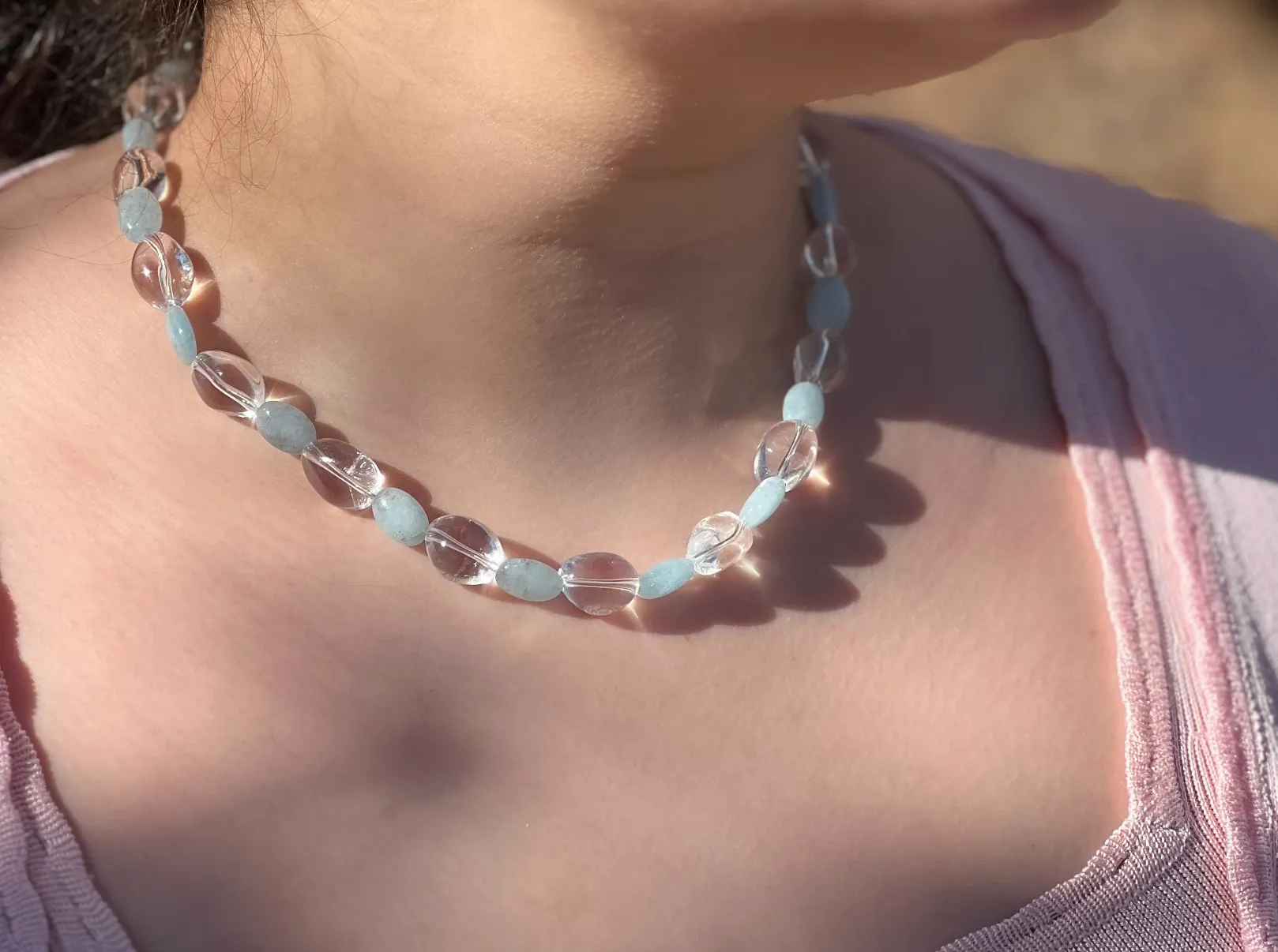 Aquamarine and Clear Quartz Necklace