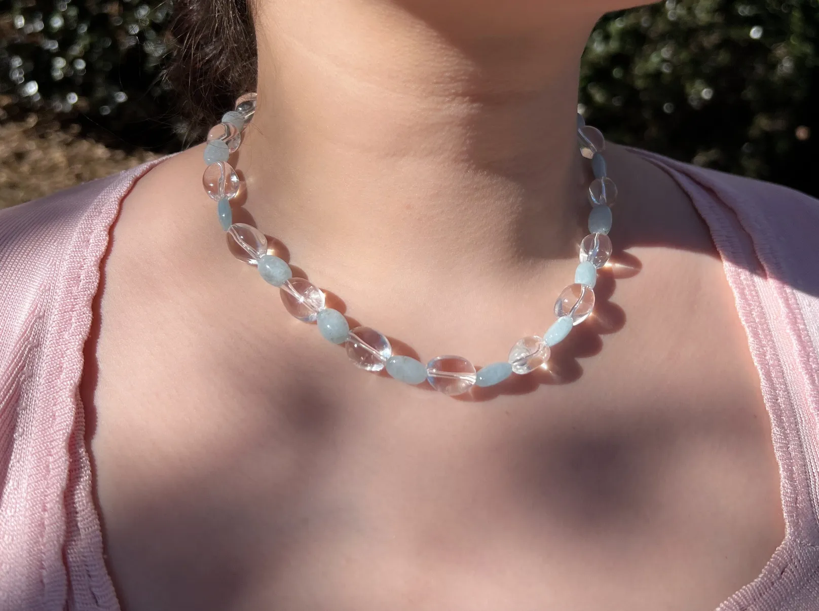 Aquamarine and Clear Quartz Necklace