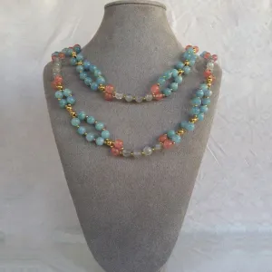 Aquamarine, Strawberry Quartz, Smoky Quartz and 24K Gold-filled Bead Tantric Necklace