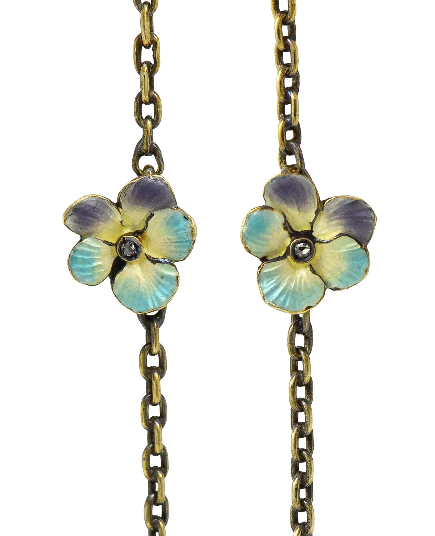 Art Nouveau Plique-A-Jour Enamel 14 Karat Gold Antique Swan Bird Lake Lily Pad Pendant Necklace