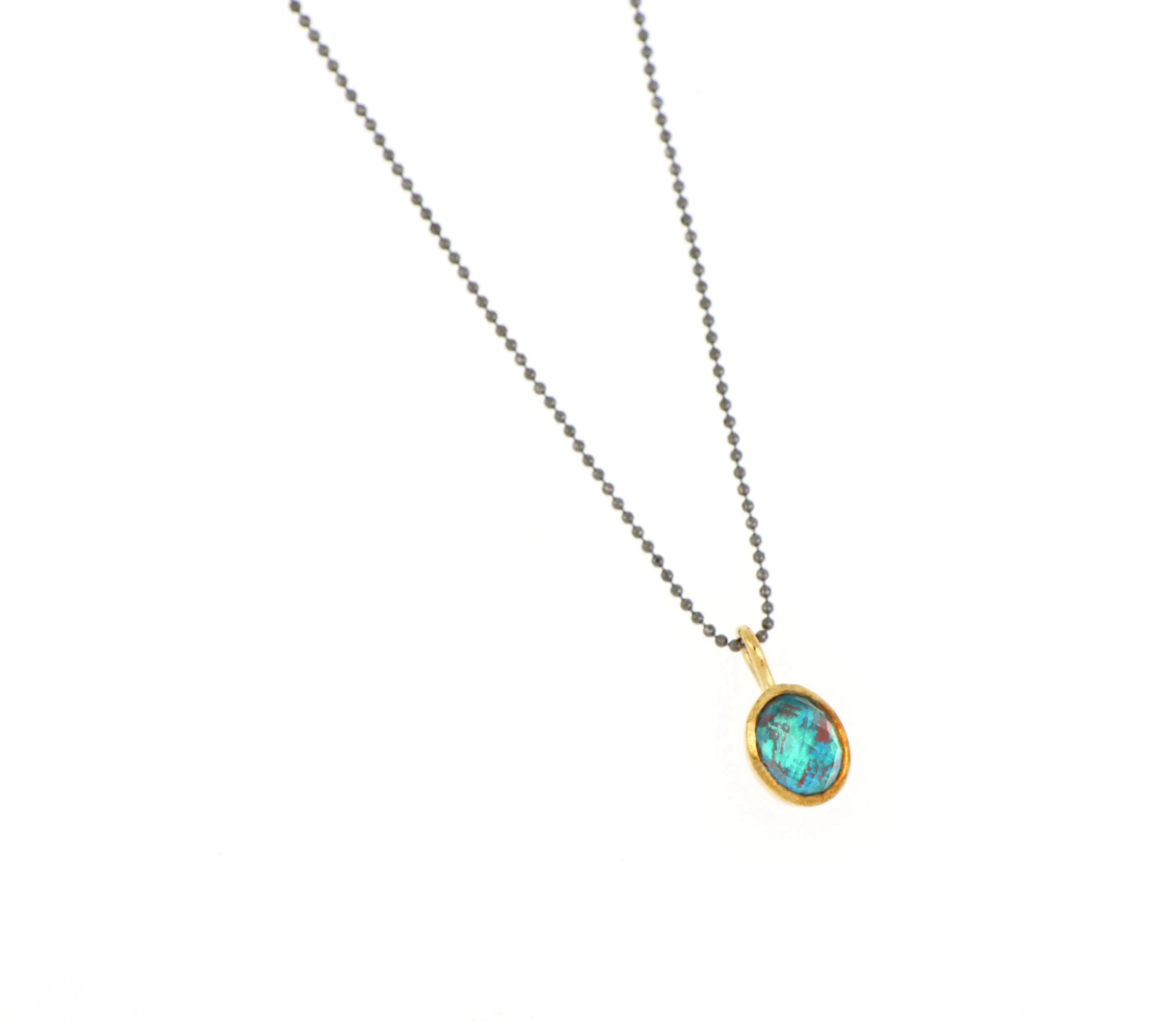Athena small gold oval necklace with Chrysocolla