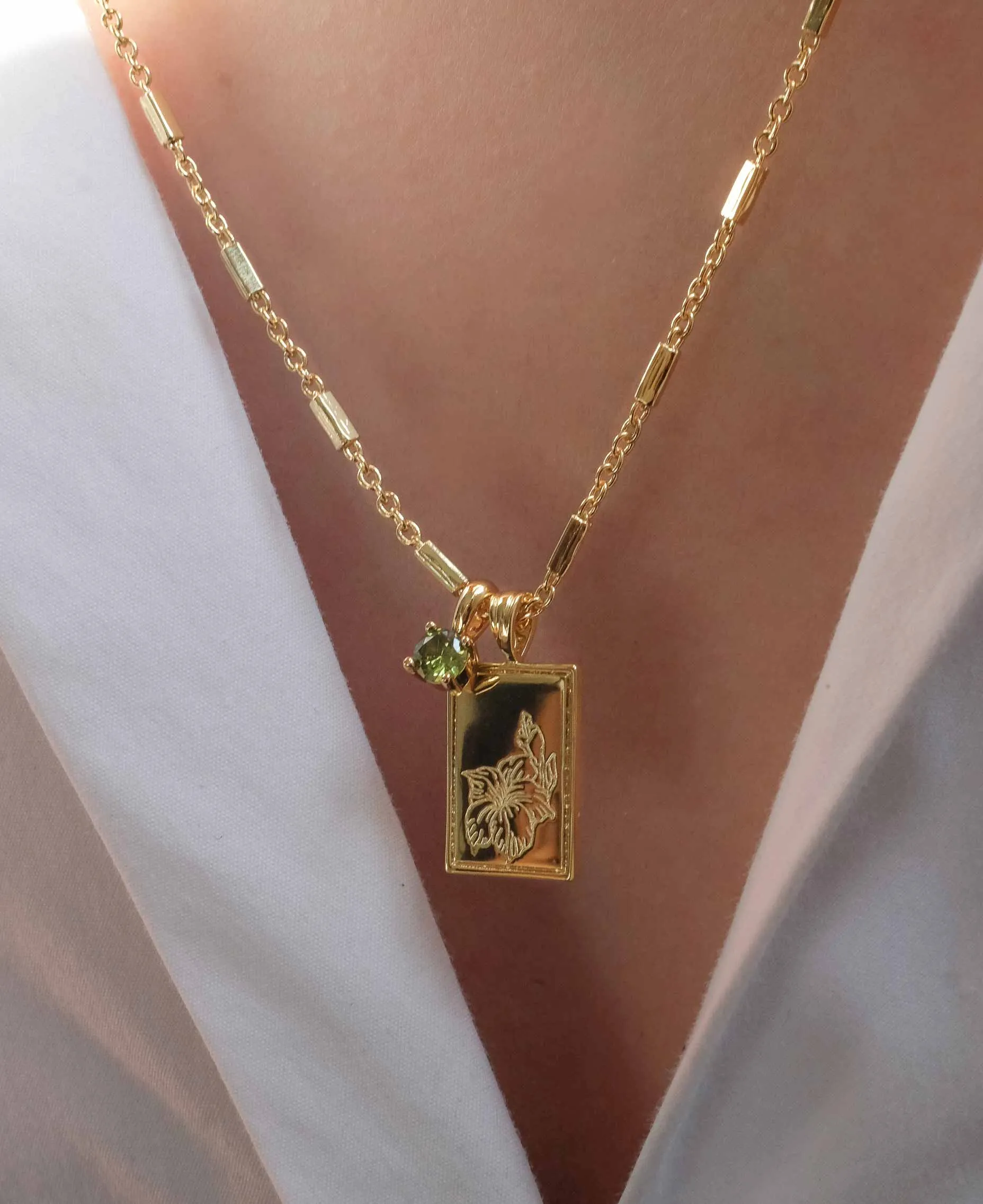 August - Gladiolus Birth Flower Pendant Necklace