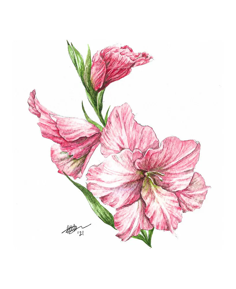 August - Gladiolus Birth Flower Pendant Necklace
