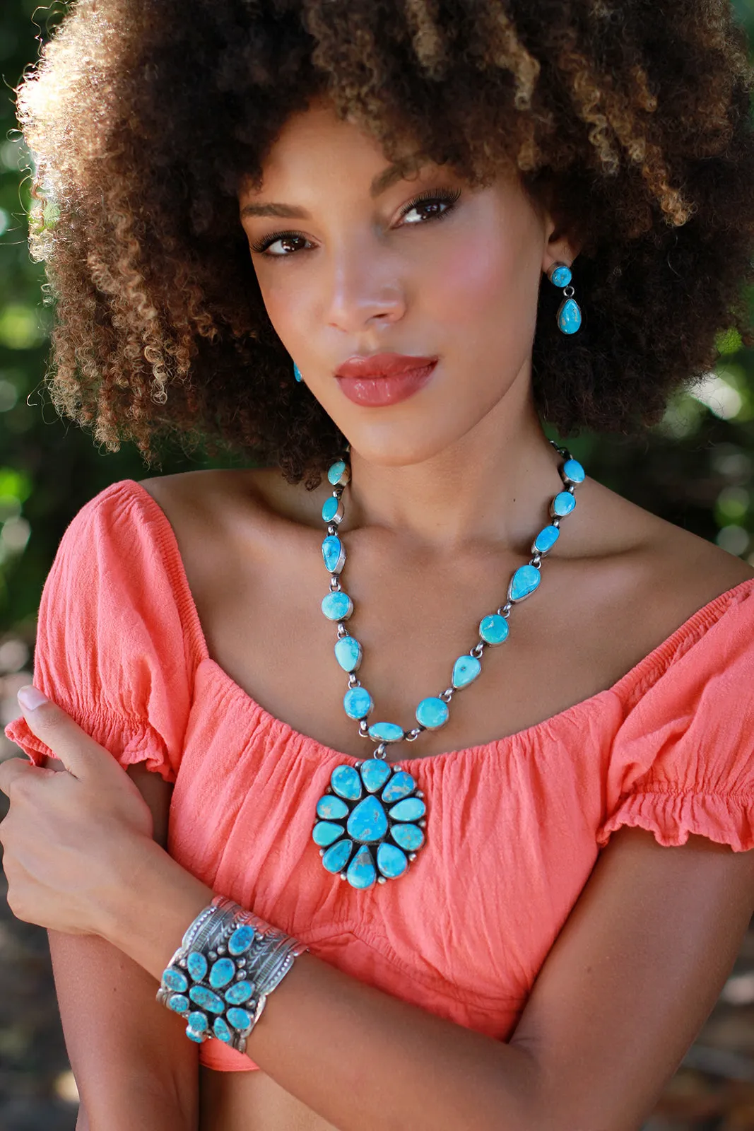 Bea Tom Turquoise Flower Necklace Set