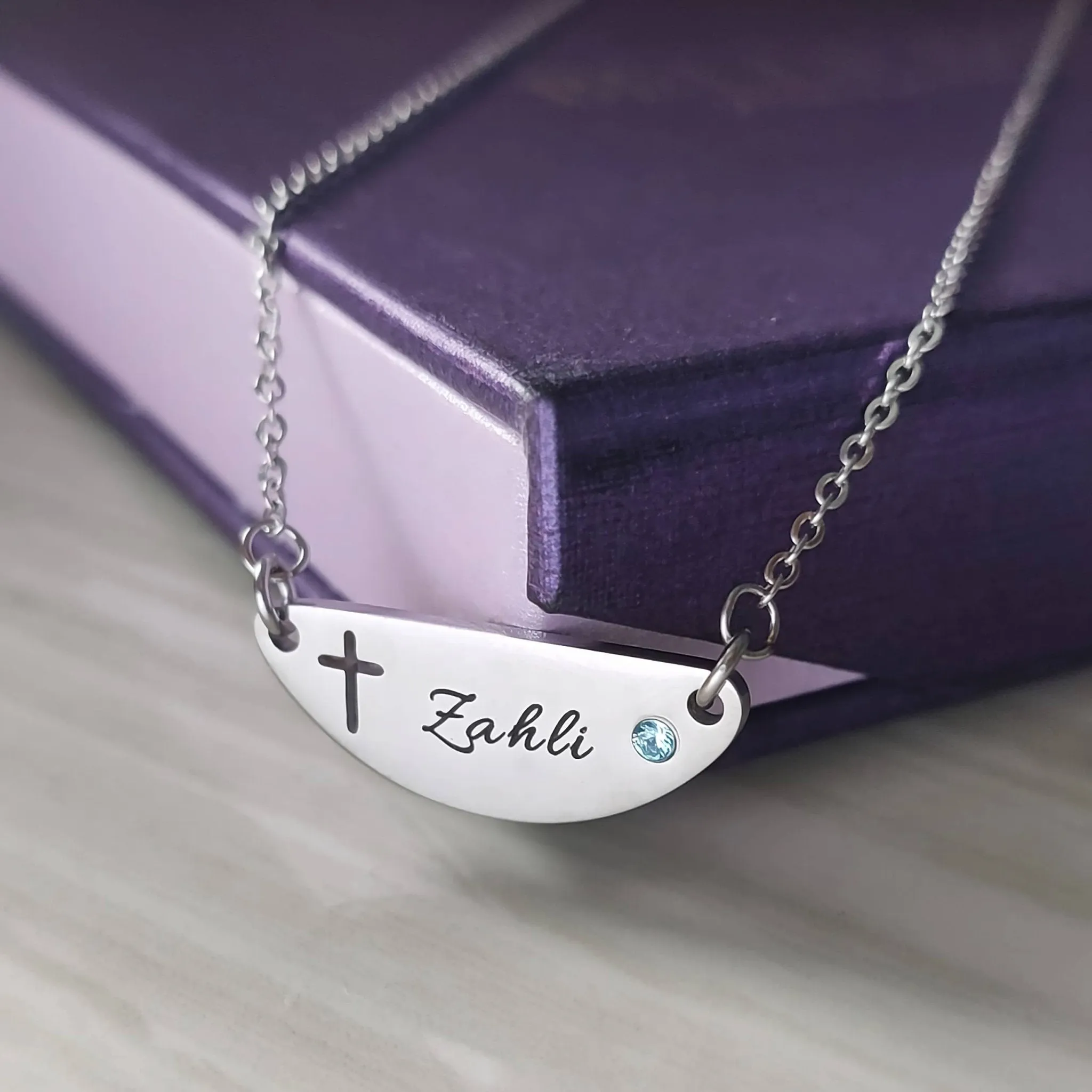 Beck Birthstone Cross Name Necklace