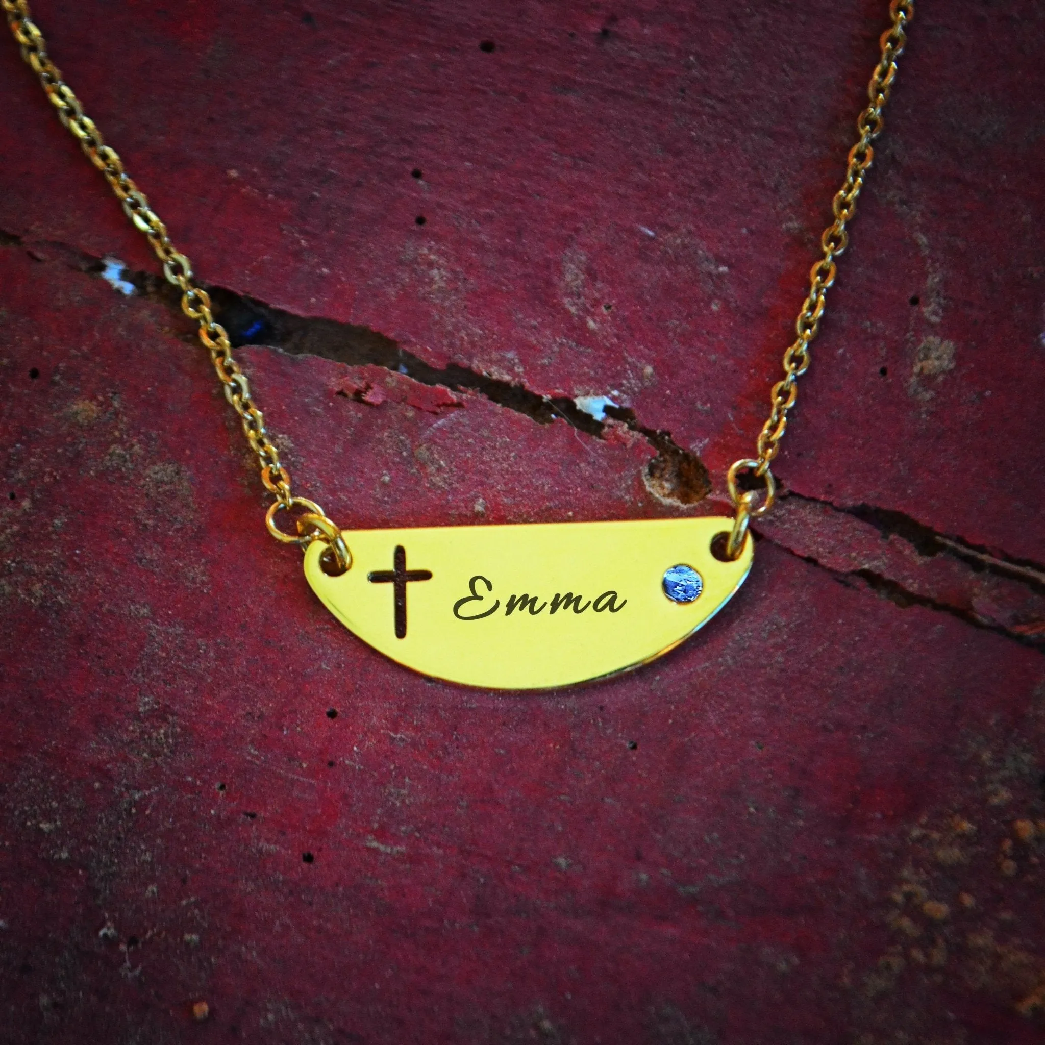 Beck Birthstone Cross Name Necklace