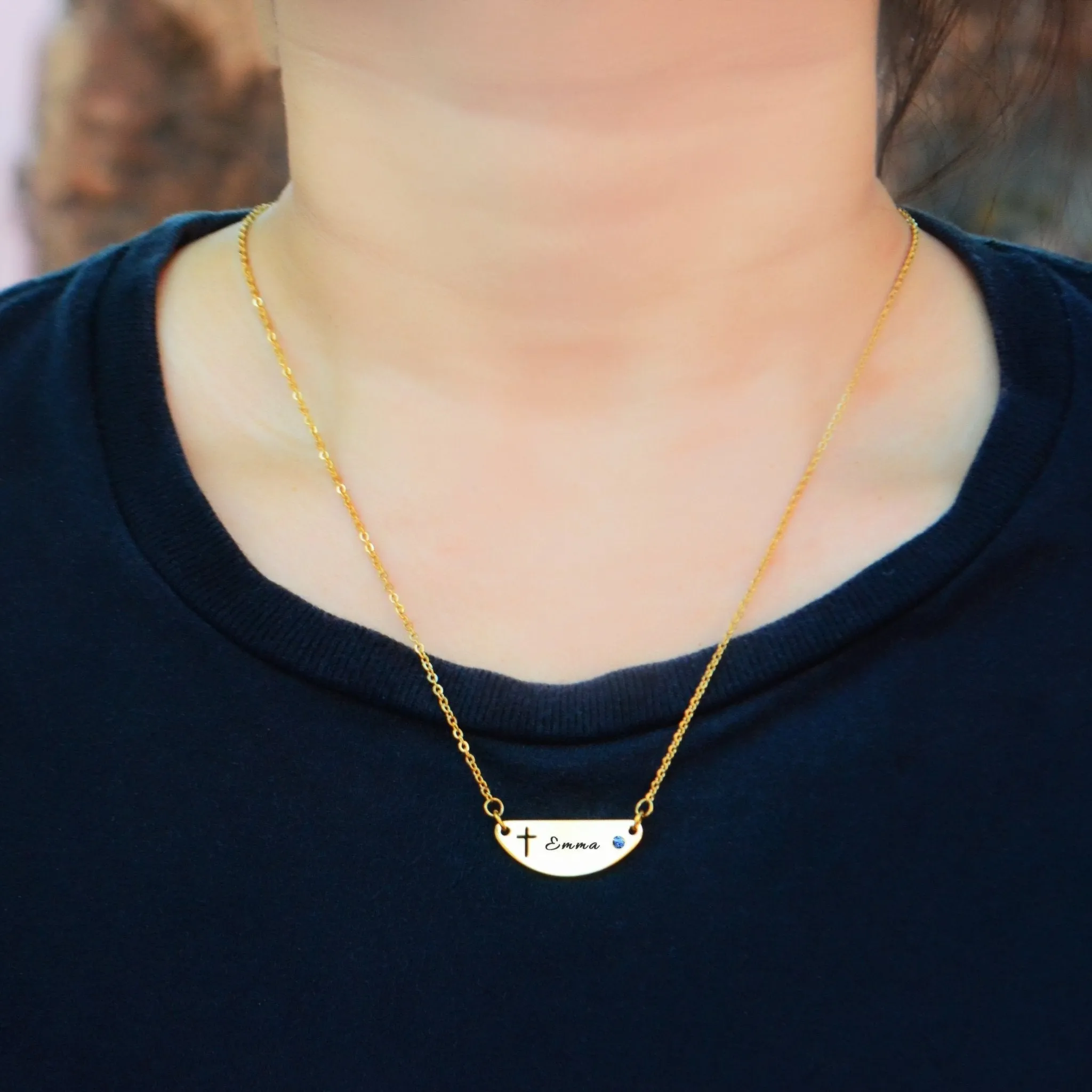 Beck Birthstone Cross Name Necklace